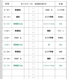 1/6 GAFC大会 U-11 対戦表